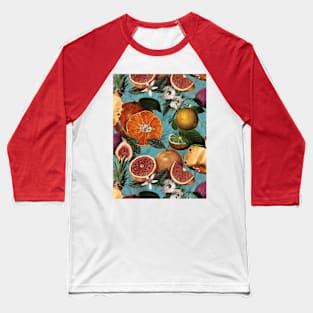 tropical pineapple and oranges botanical illustration, floral tropical fruits, turquoise green  fruit pattern Baseball T-Shirt